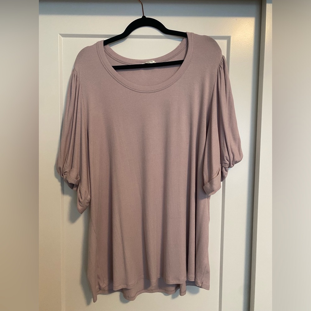 Dusty Rose Ribbed Top with Puff shoulder and Knotted arm hem